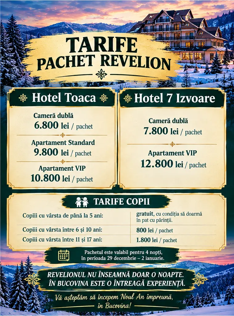Tarifele pachetului de Revelion 2027
